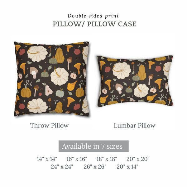 size descriptions of Pumpkin, Mushroom Fall PILLOWS from Blue Water Songs