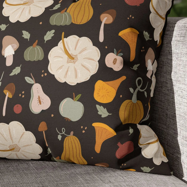 Closer up of Pumpkin, Mushroom Fall PILLOW from Blue Water Songs