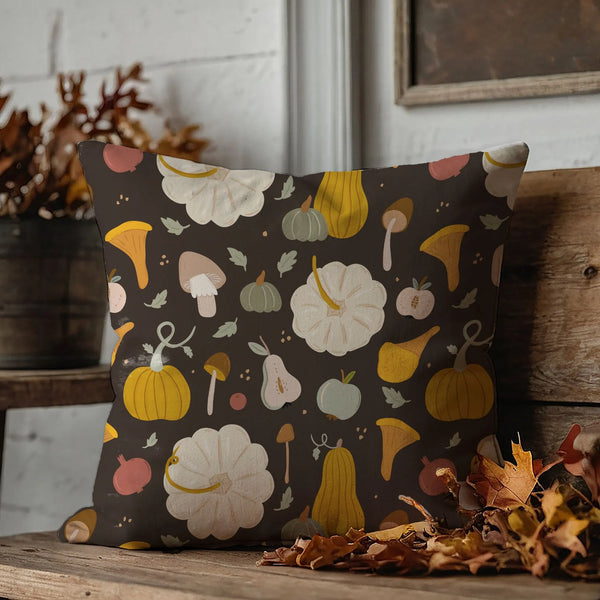 wood bench Pumpkin, Mushroom Fall PILLOW from Blue Water Songs