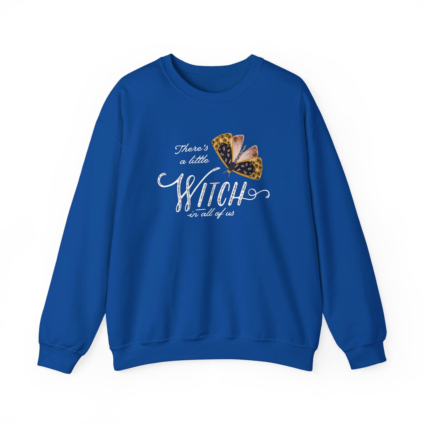 "There's a little witch in all of us" Moth Witch SWEATSHIRTS - royal blue color