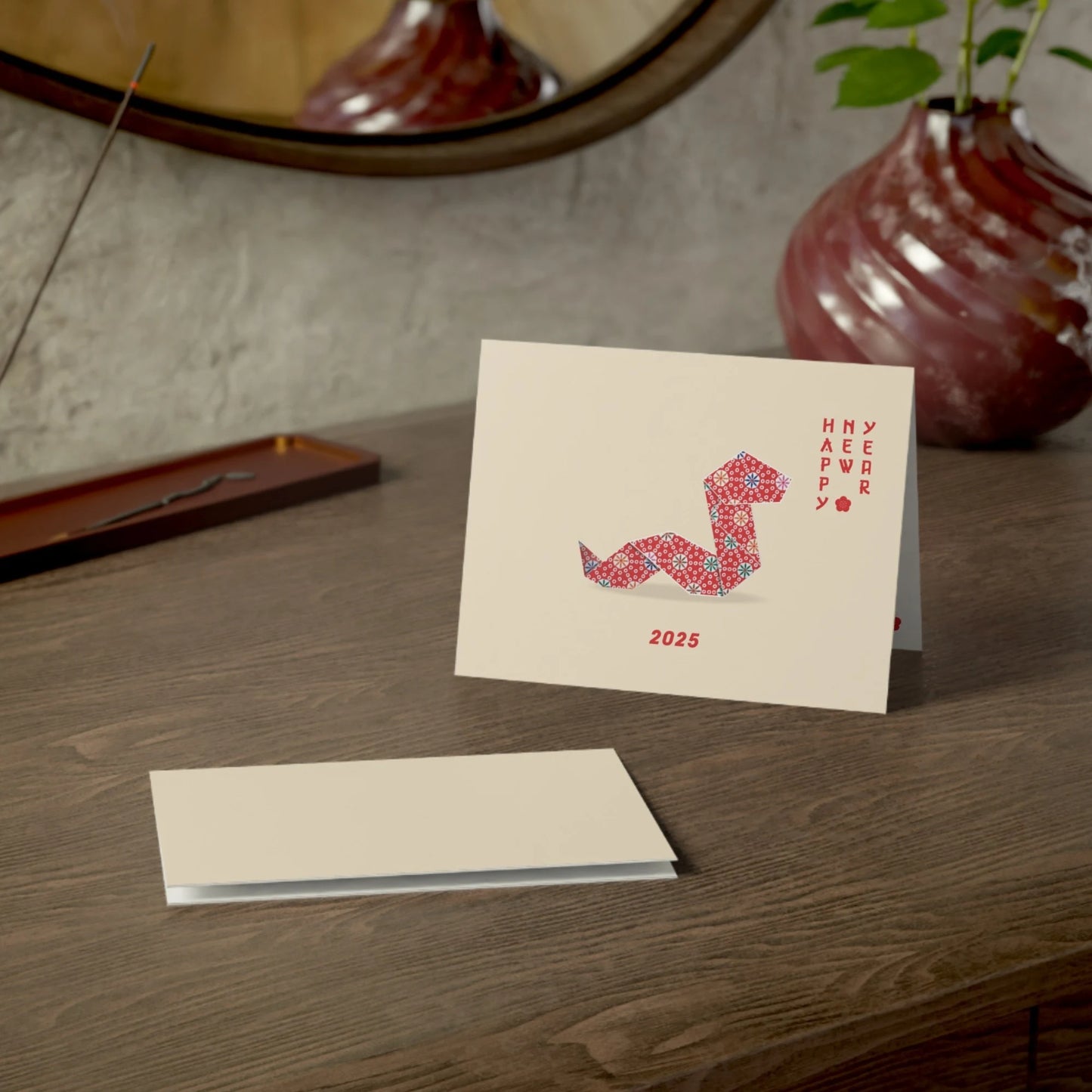 Red Origami Snake Lunar New Year Folded Card| NEWYEAR25CR03