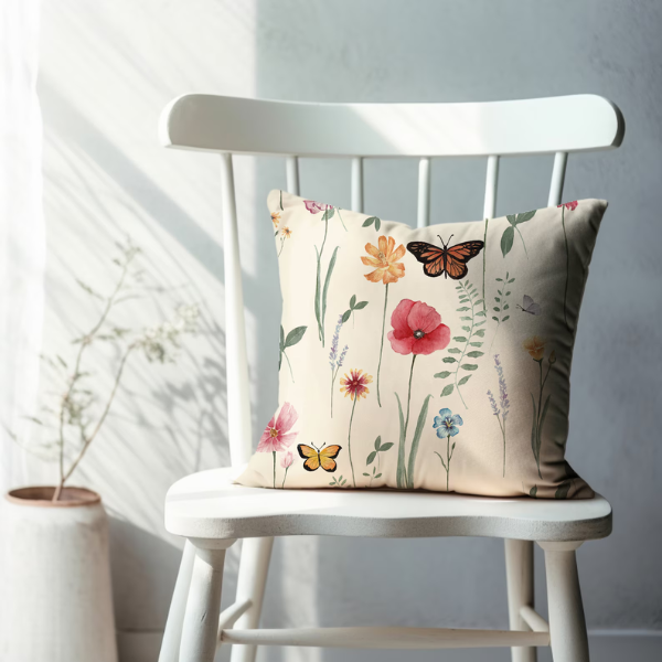 Aquarelle Fleurs sauvages colorées OREILLER ET COUVERTURE | DÉCO PRINTEMPS ÉTÉ