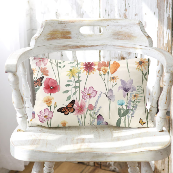 Aquarelle Fleurs sauvages colorées OREILLER ET COUVERTURE | DÉCO PRINTEMPS ÉTÉ