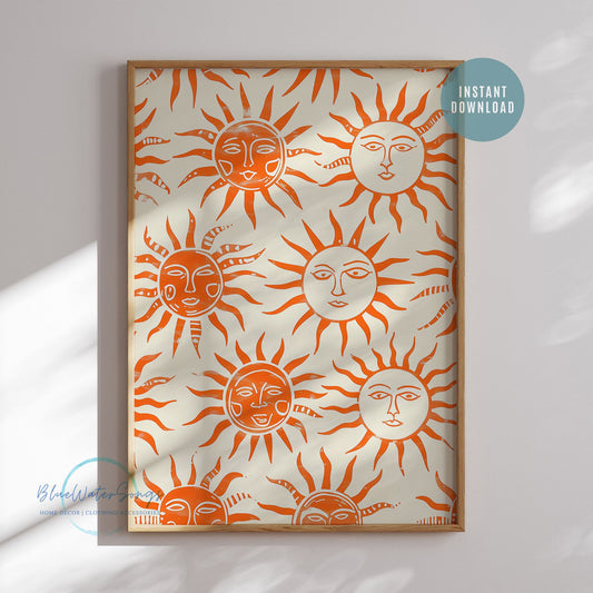 Summer Orange Sun Eclectic Art Print - TÉLÉCHARGEMENT NUMÉRIQUE | ÉTÉ24POT028