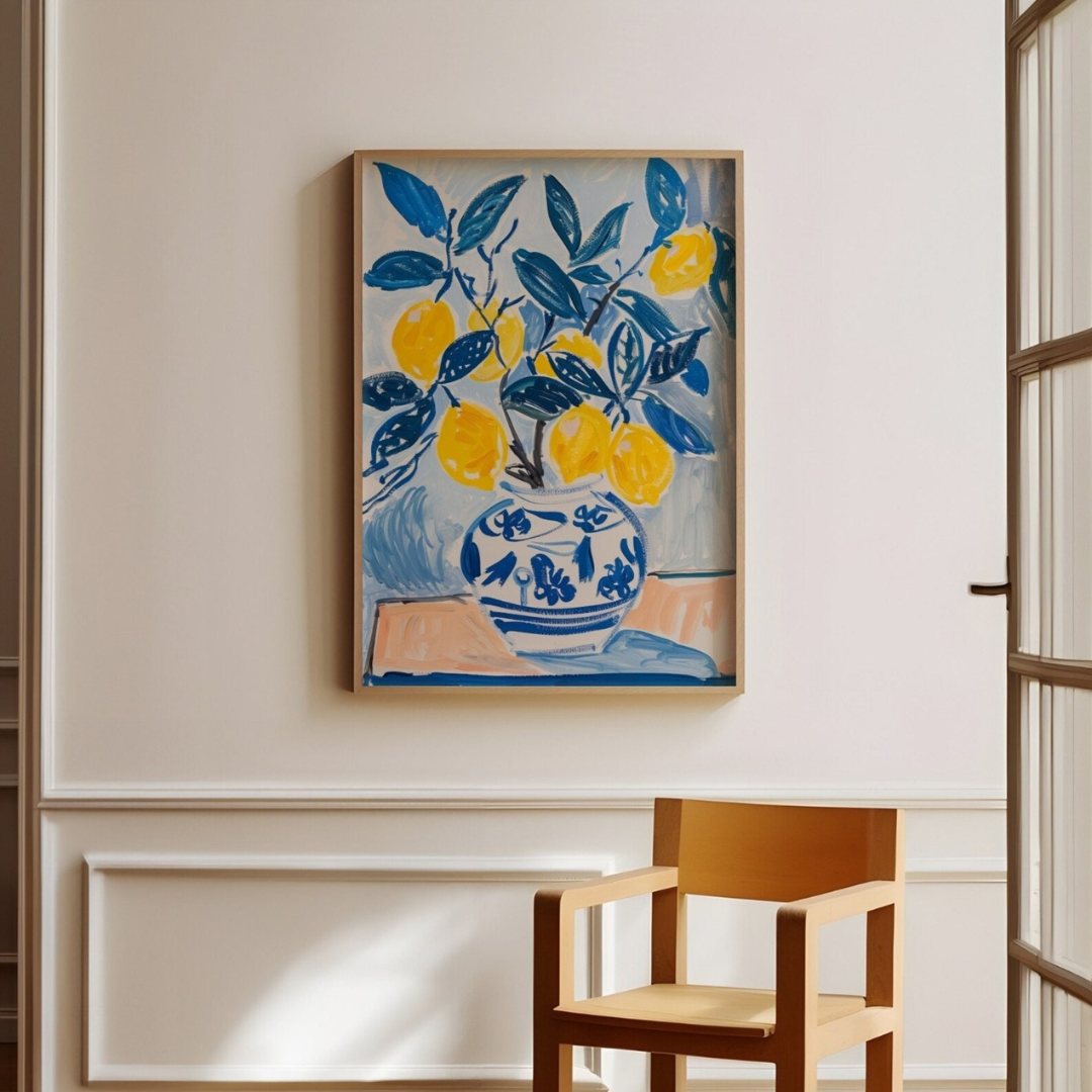 hallway wall decorated with summer blue lemon wall are from Blue Water Songs