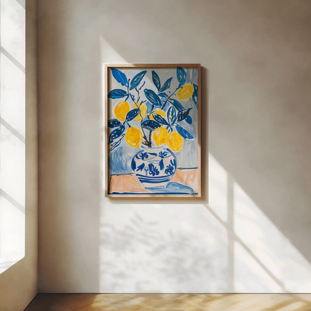 Eclectic Summer Lemon poster hanging on wall