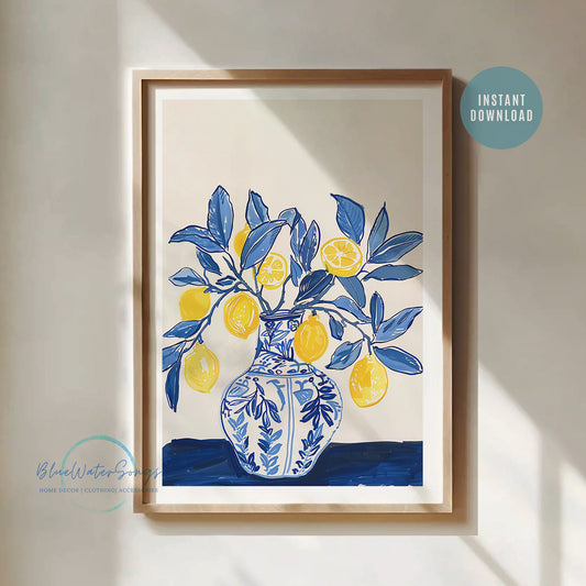 Blue Summer Lemon Poster Print Art - DIGITAL DOWNLOAD