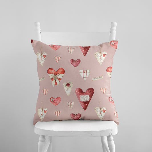 Pink Watercolor Hearts PILLOW & COVER - VALENTINE DECOR