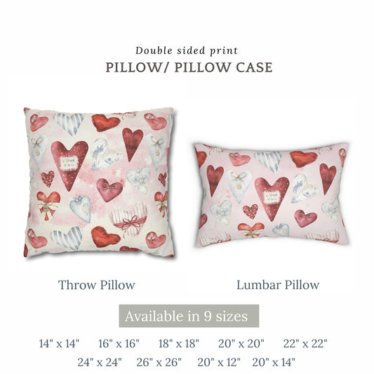 Vintage Watercolor Hearts PILLOW & COVER