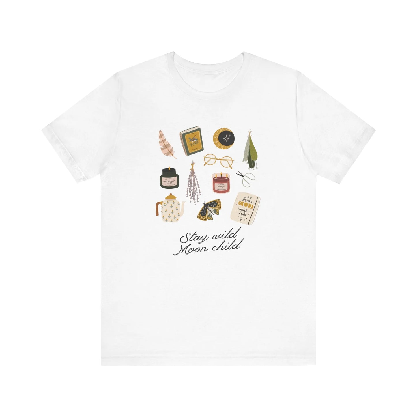 'Stay Wild Moon Child' Botanical T-SHIRT from Blue Water Songs - white color