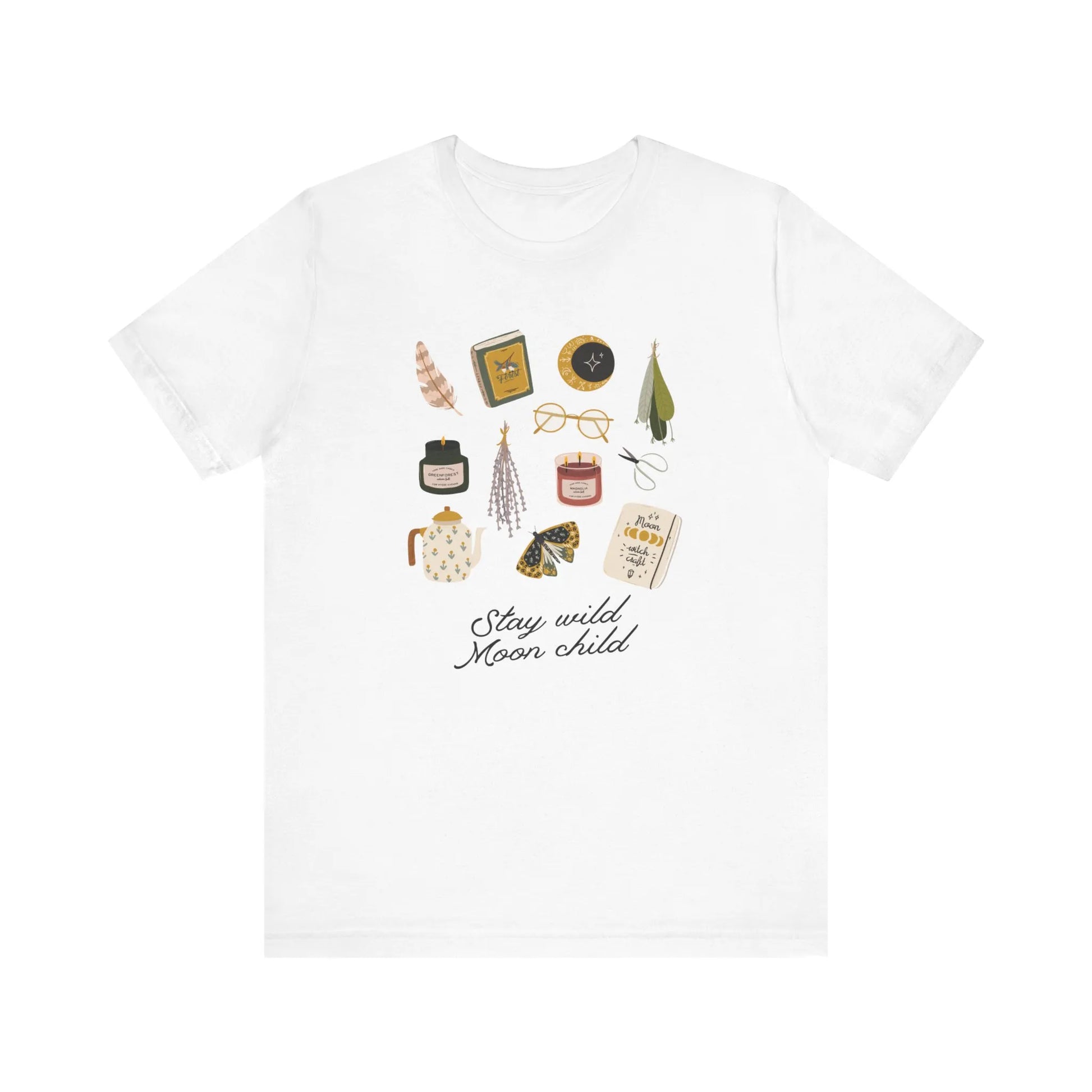 'Stay Wild Moon Child' Botanical T-SHIRT from Blue Water Songs - white color