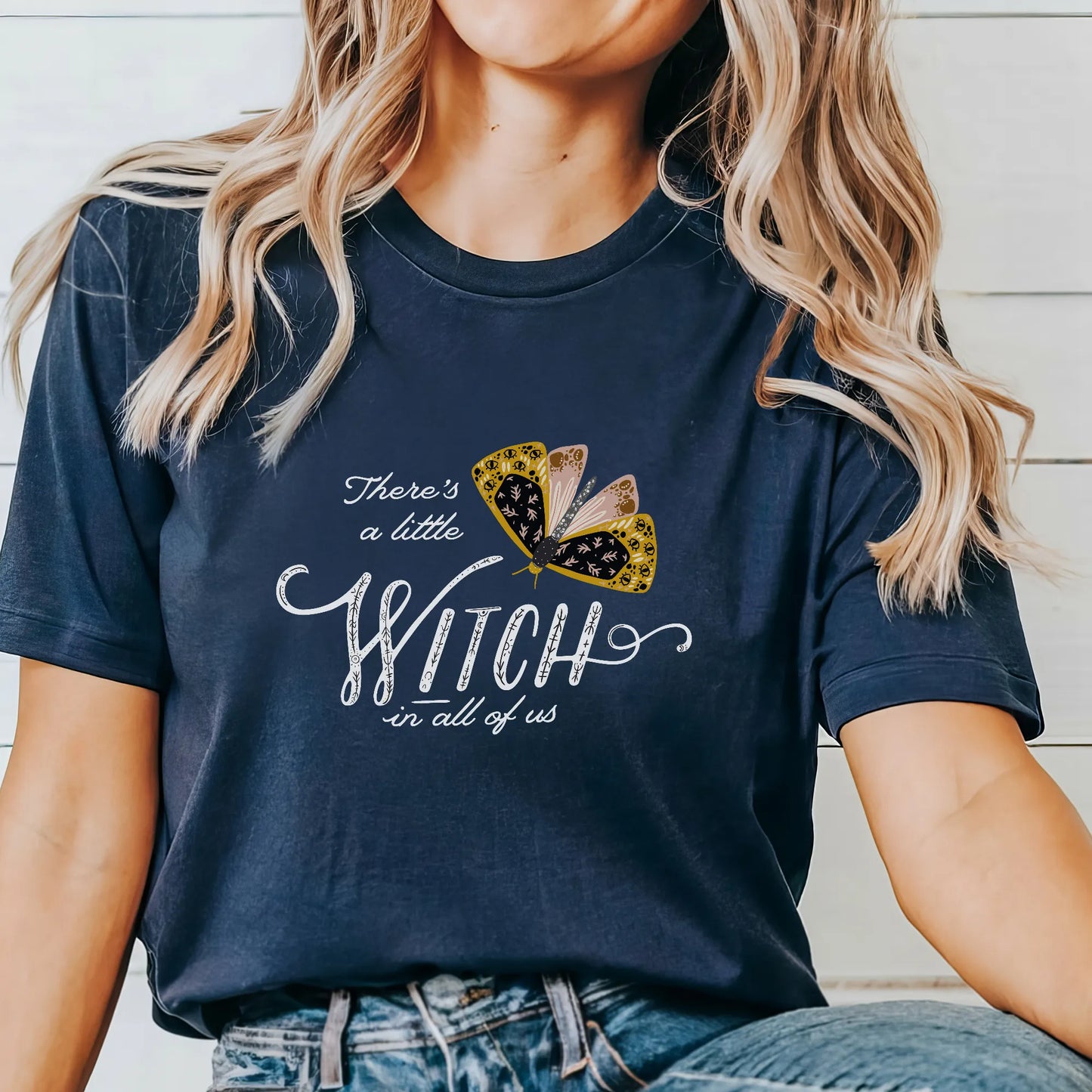 'There's a little witch in all of us' navy T-SHIRT from Blue Water Songs