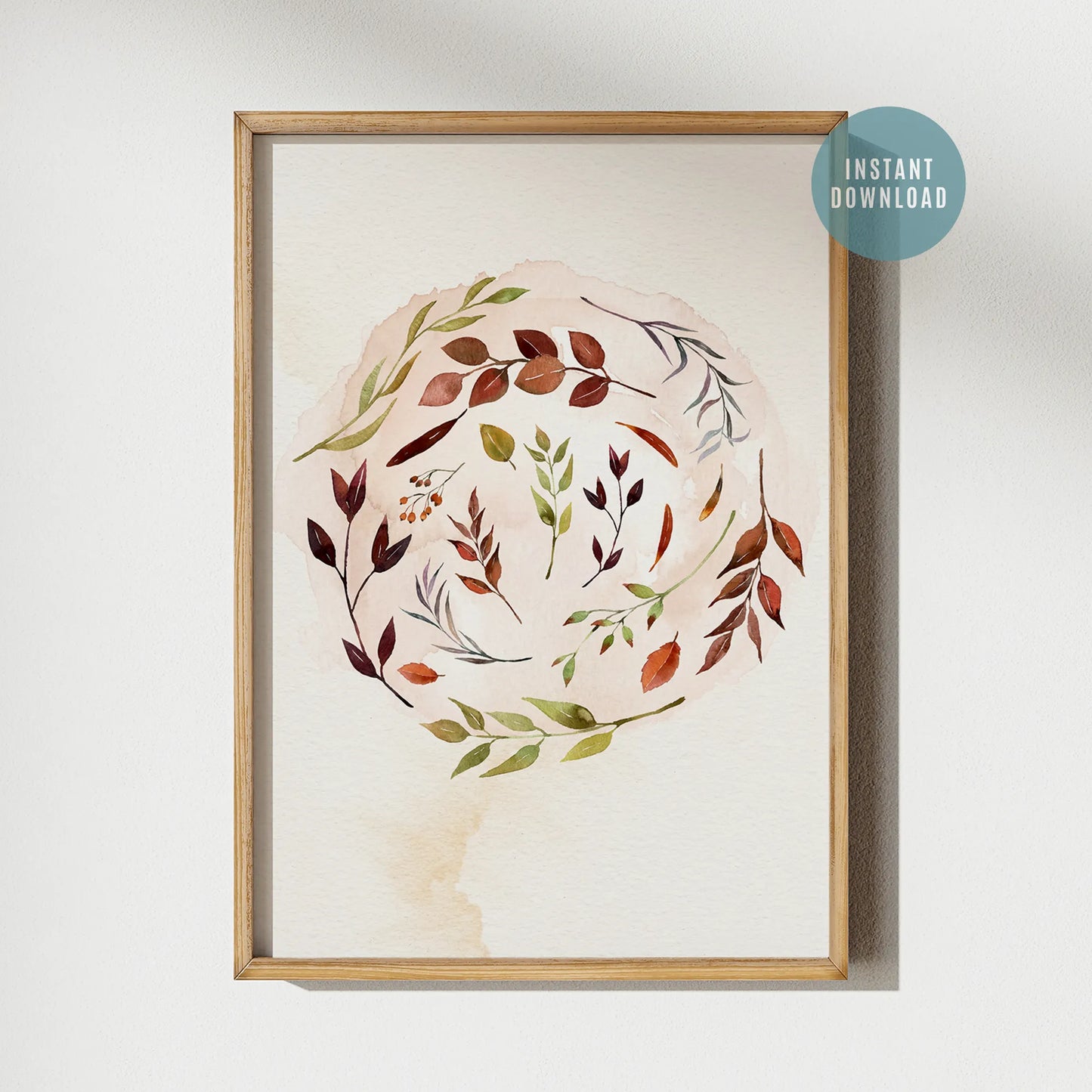 Watercolor Autumn leaves Art print framed from blue Water Songs