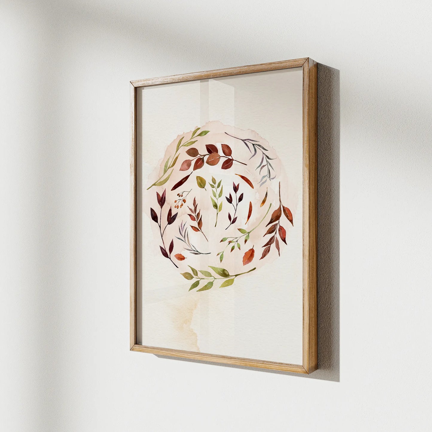 Watercolor Autumn leaves Art print from Blue Water Songs hanging on the wall