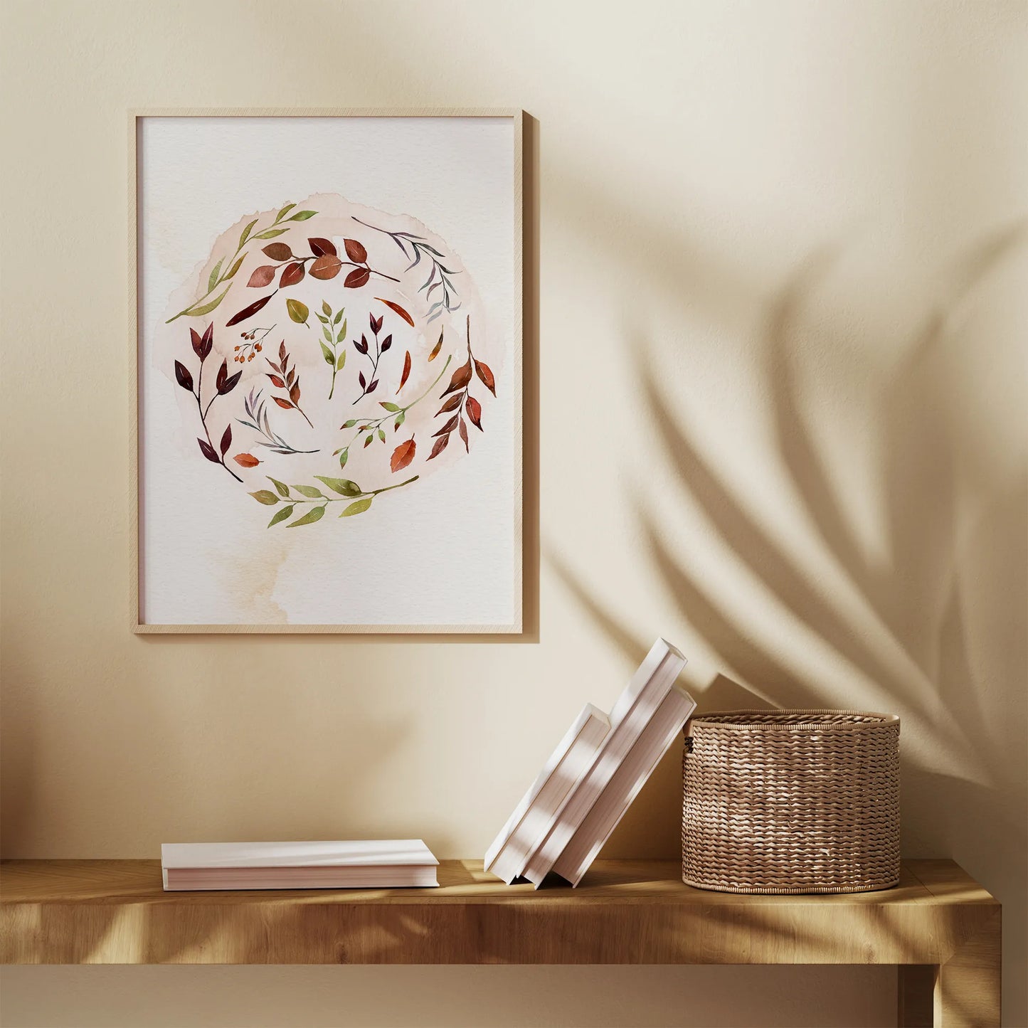 Watercolor Autumn leaves poster from Blue Water Songs hanging on the wall