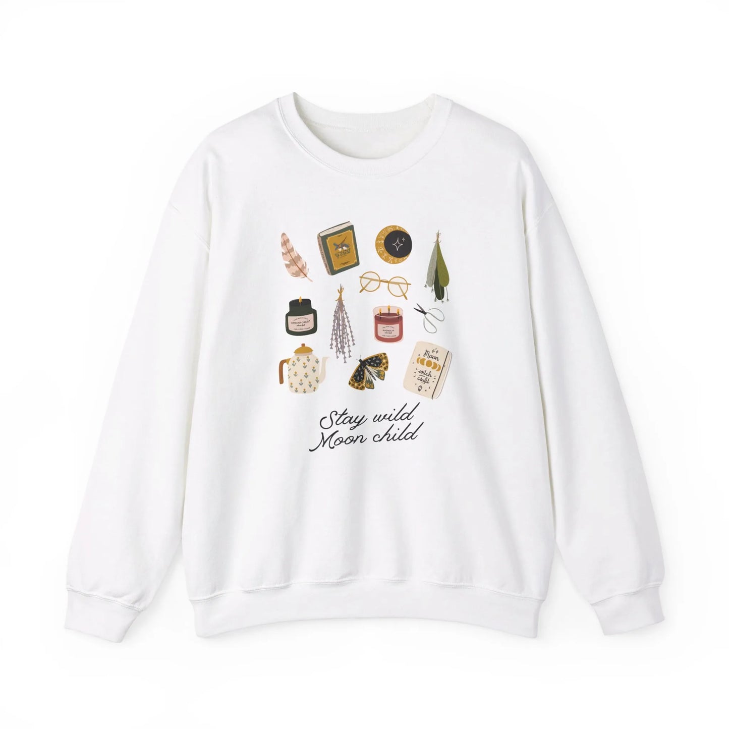 'Stay Wild Moon Child' Botanical Witch SWEATSHIRT from Blue Water Songs - Color White