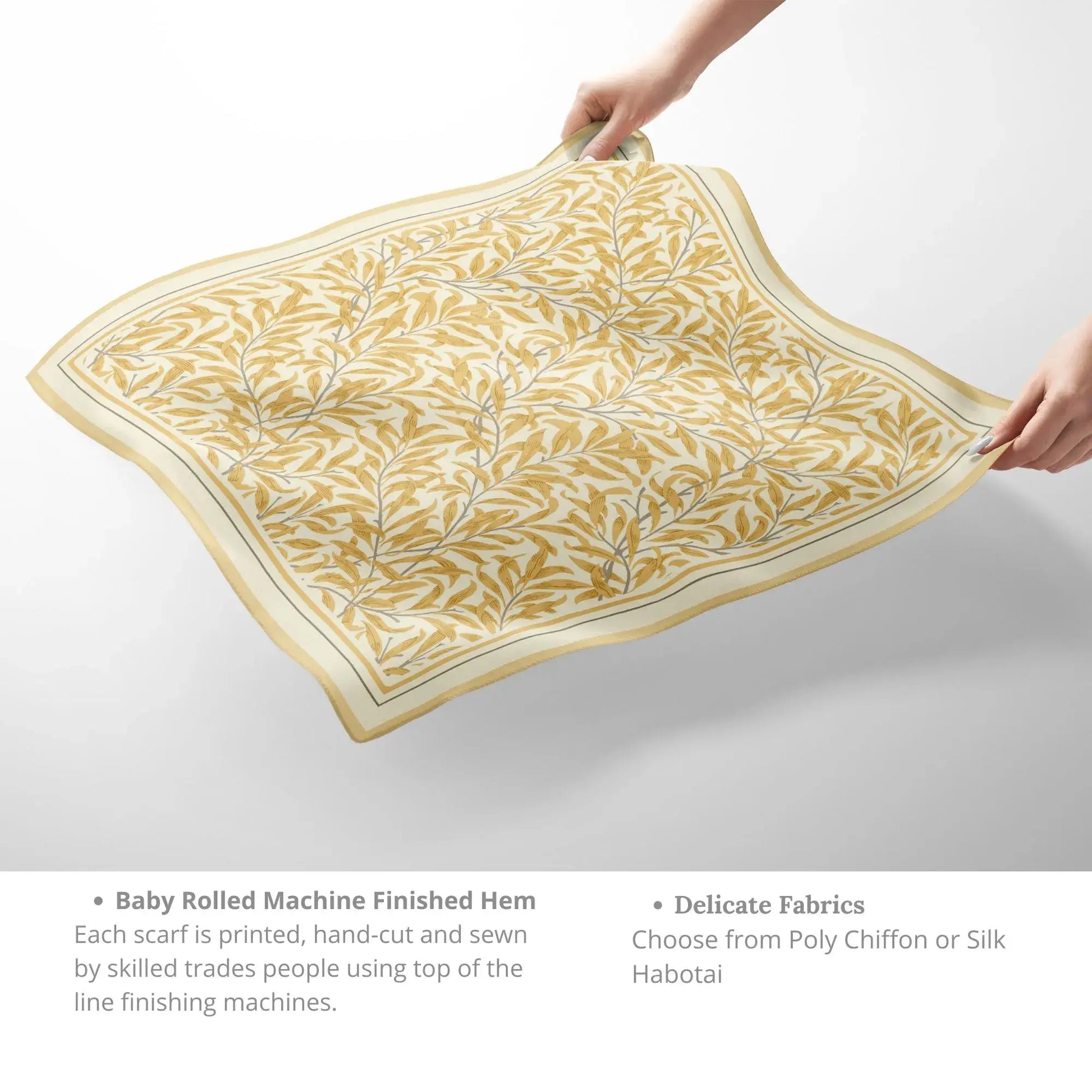 William Morris Yellow Floral Silk Scarf in Polly chiffon or silk habotai