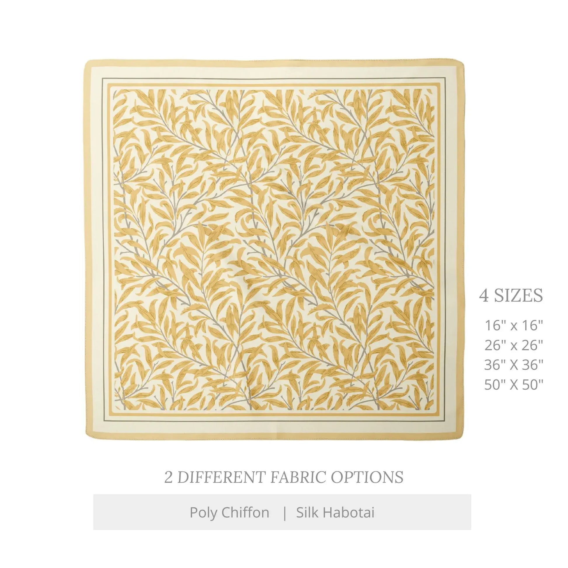 William Morris Yellow Floral Silk Scarf size 36"x36"