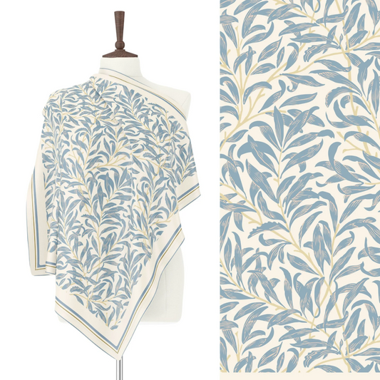 William Morris Pattern, Retro SCARF from Blue Water Songs wrapping around mannequin
