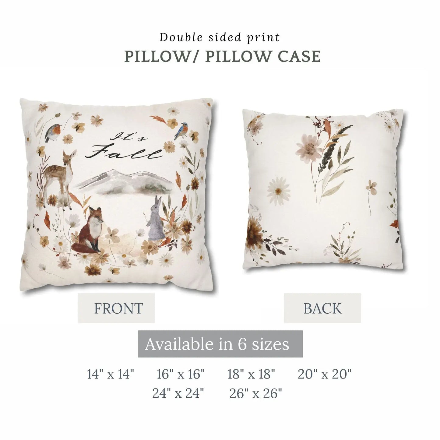 Woodland Fall Pillow Cover - front and back 
