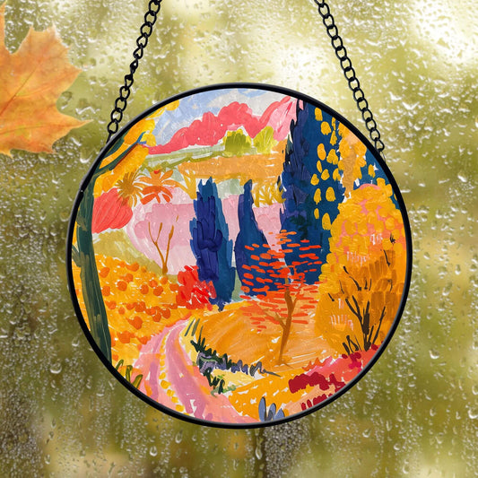 Autumn Golden Path Printed Glass Art | Window Hanging