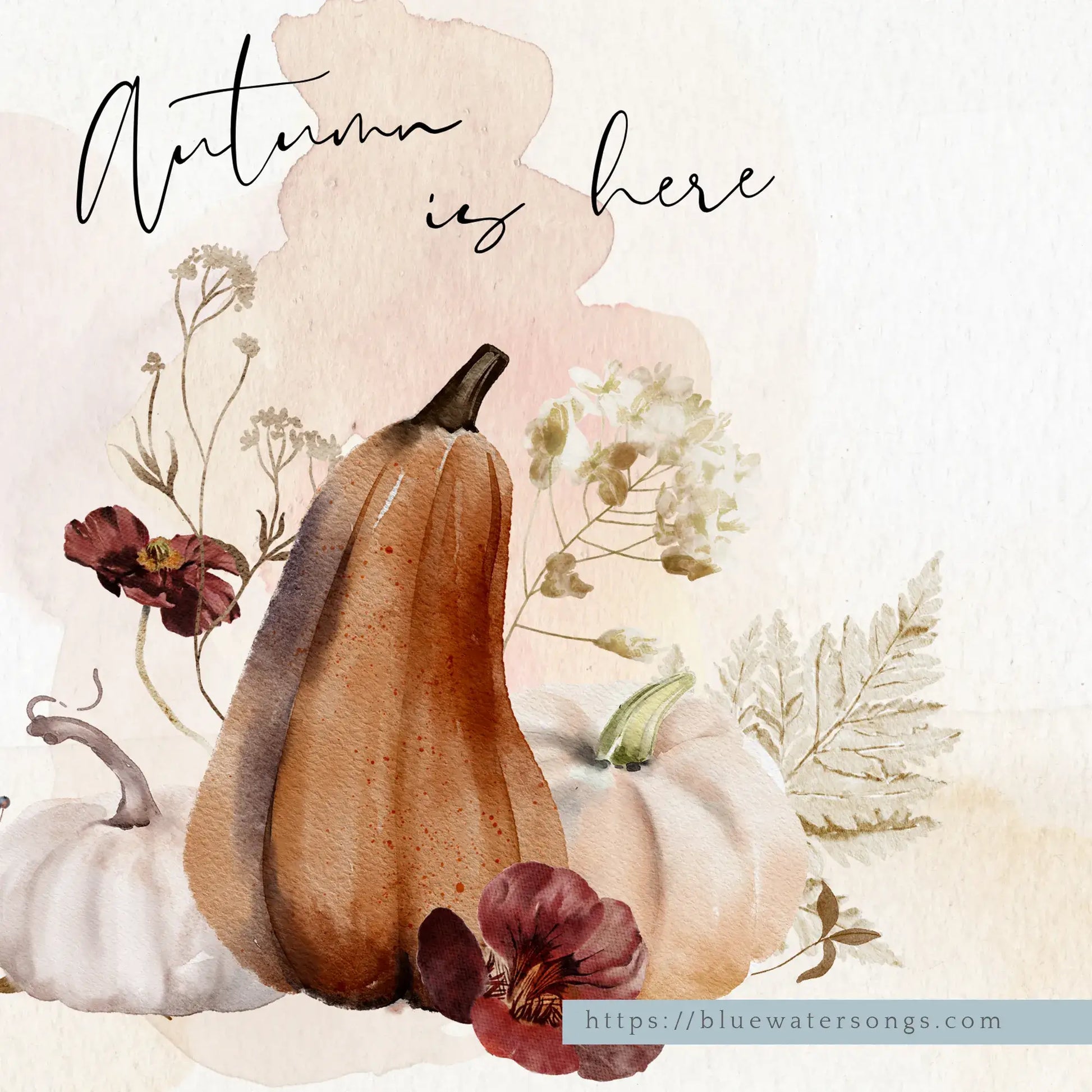 Autumn is here Art print - DIGITAL DOWNLOAD - FALL23POT05 featuring warm-toned pumpkins and floral elements.