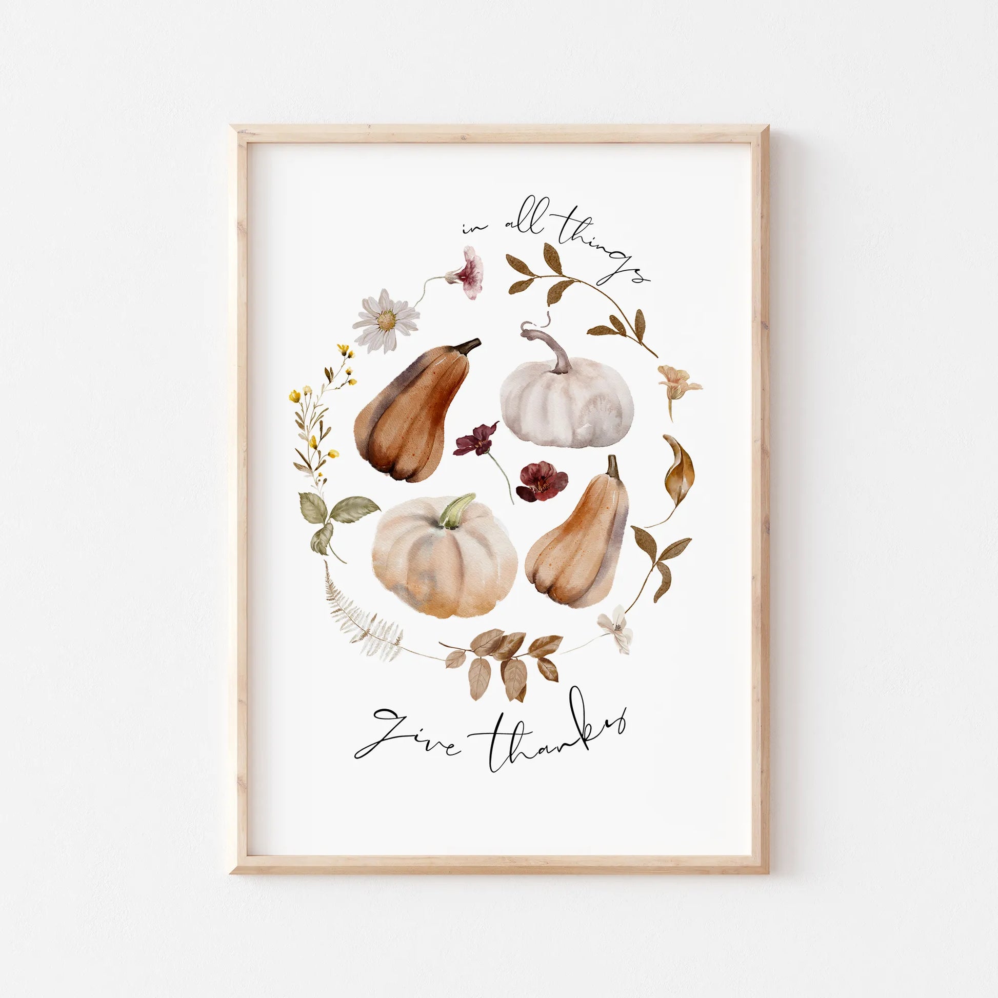 Autumn is Here Set of 3 Art Prints – Give Thanks pumpkin design, fall scripture digital download wall art for seasonal home decor