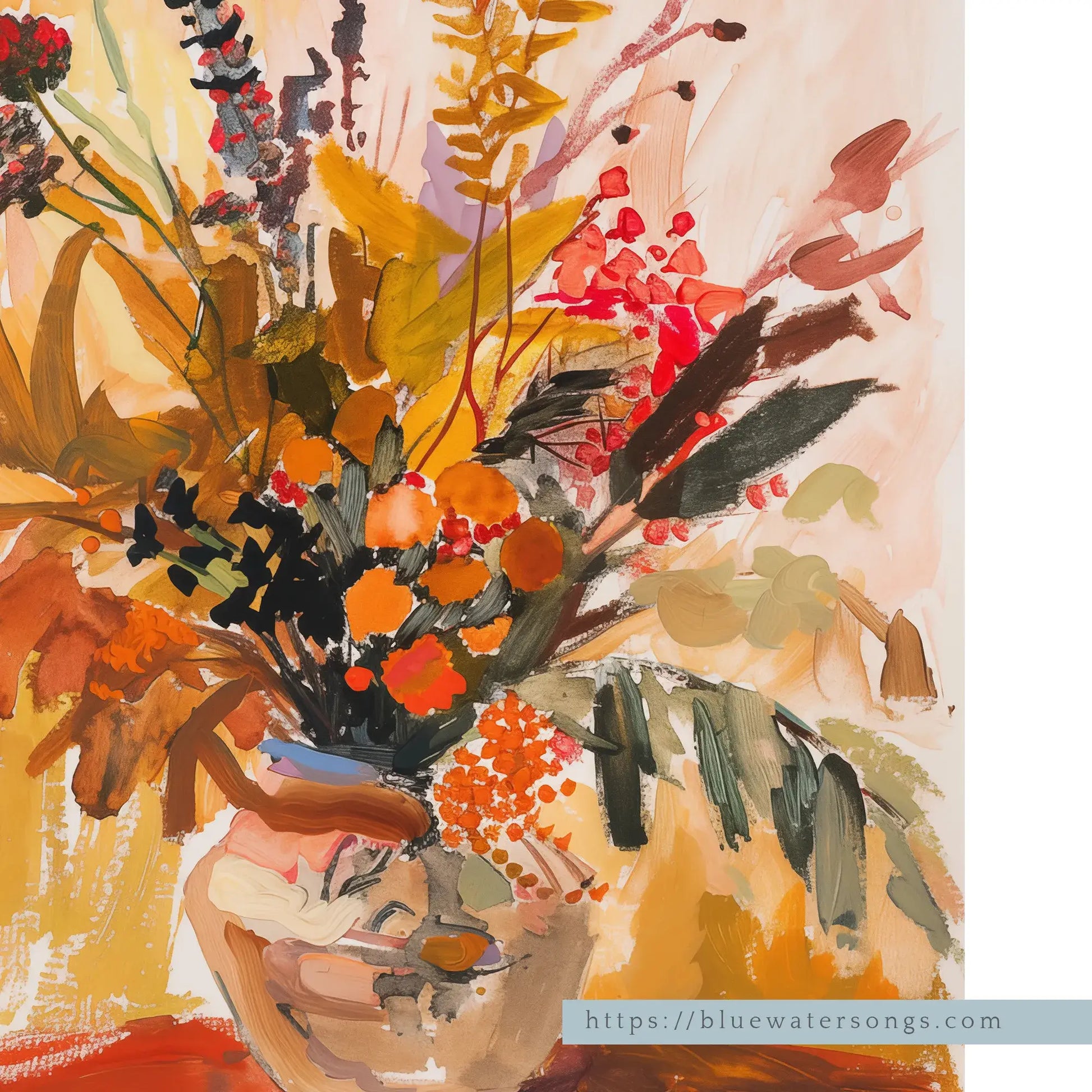 close up of Autumn Wall Art – flower Vase Botanical autumn Print art