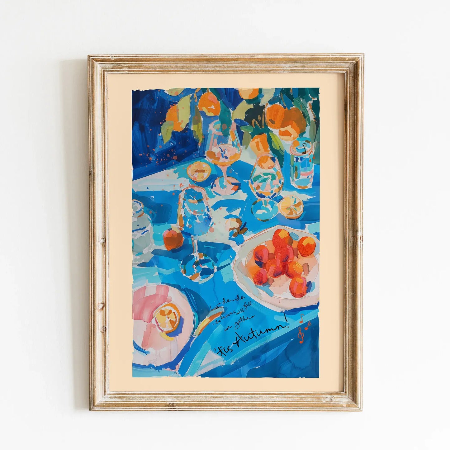 Vibrant Autumn Wall Art – autumn table eclectic art print with fruits