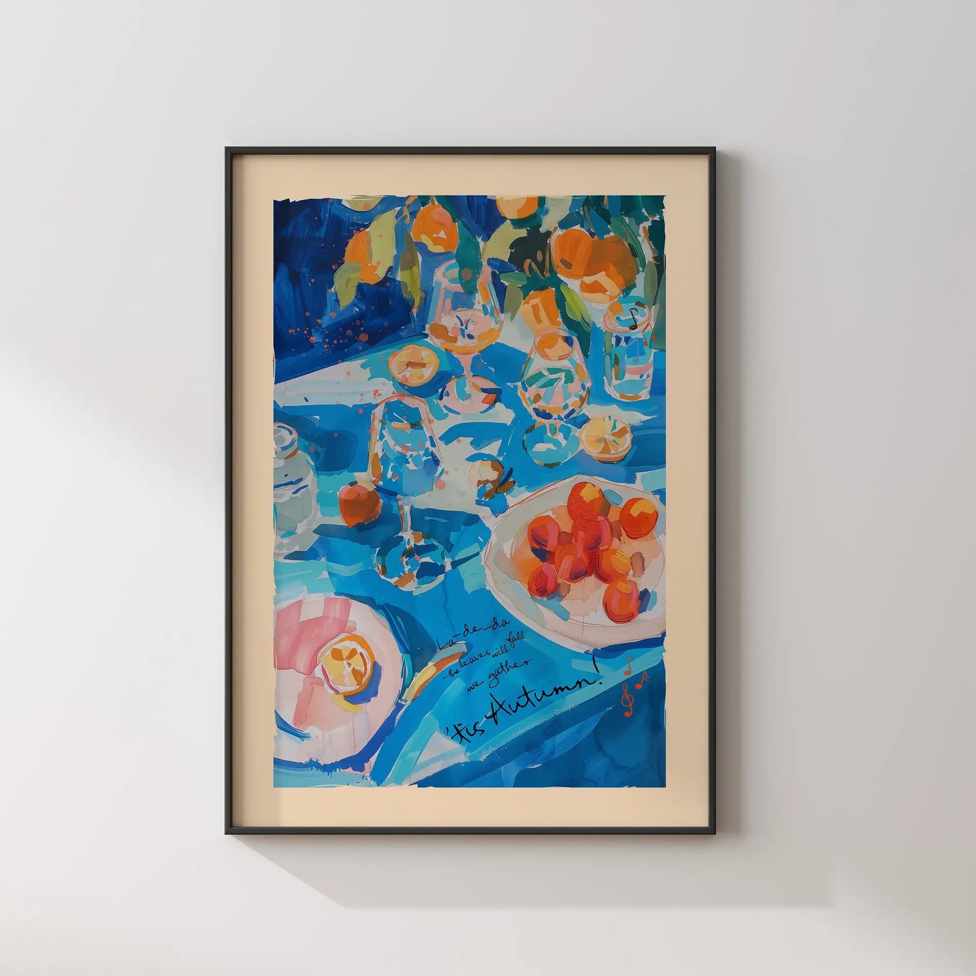 Vibrant Autumn Wall Art – close-up of seasonal fruit painting in eclectic style