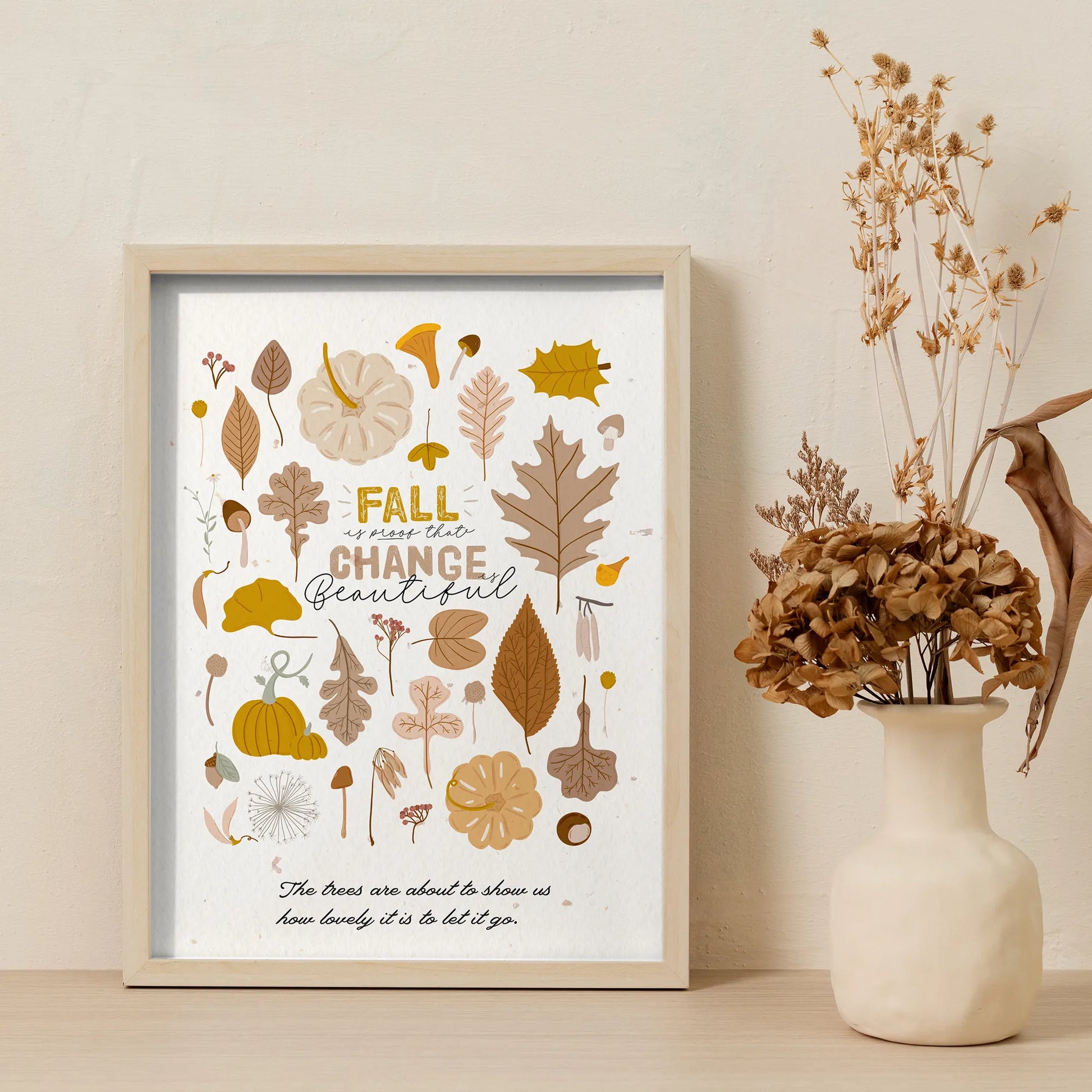 "Fall is proof that change is beautiful" quote poster from Blue Water Songs for Fall decoration