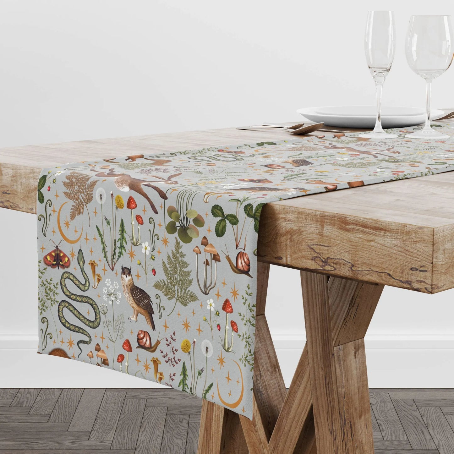 autumn dining table decor with Magic forest TABLE RUNNER from Blue Water Songs