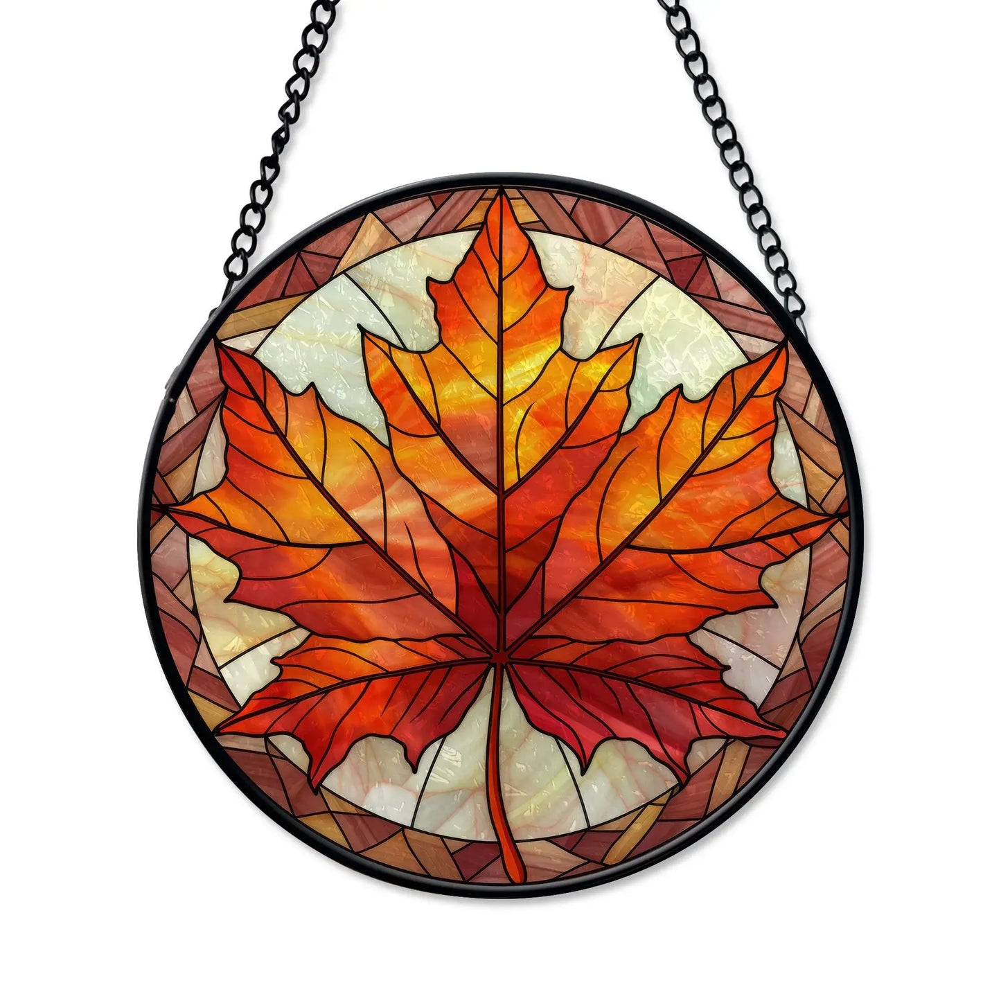 Blue Water Songs suncatcher with autumn leave printed on it