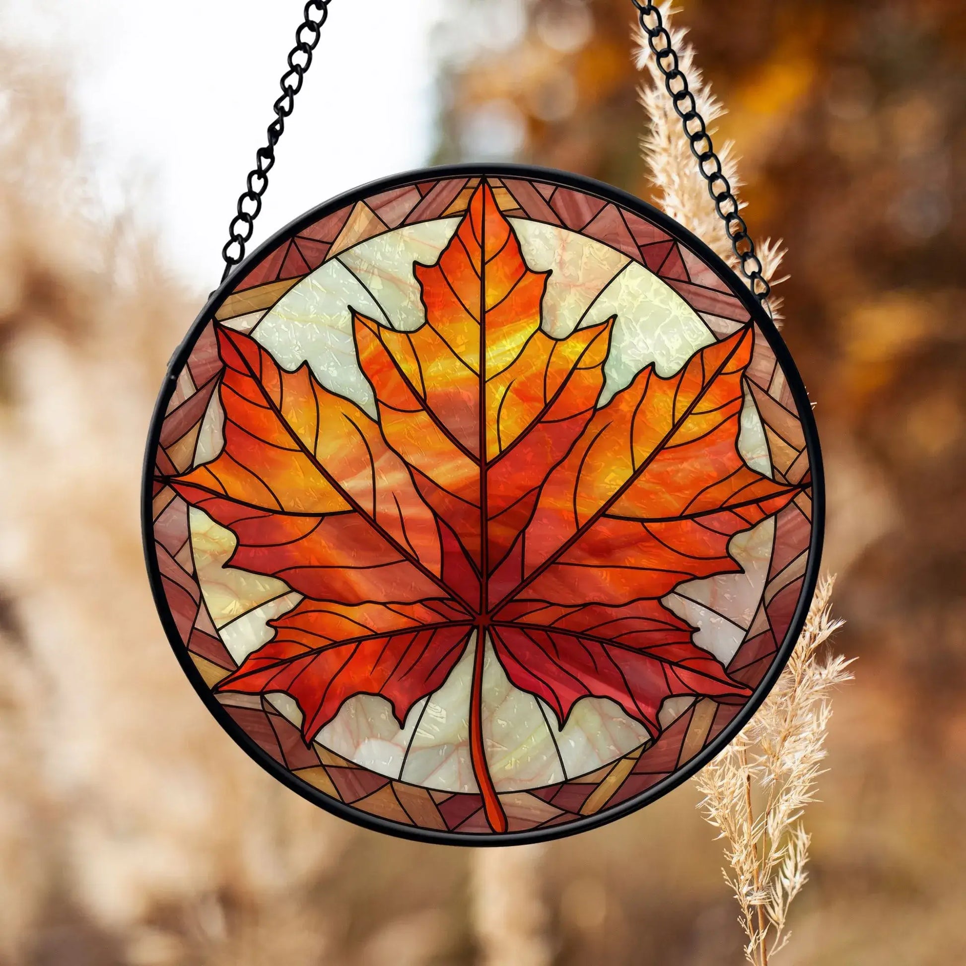 Fall Leaves Round Stained Glass Ornament from Blue Water Songs