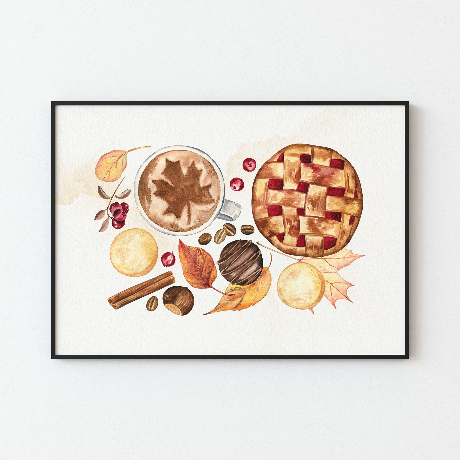 Autumn treat print art in black wood frame