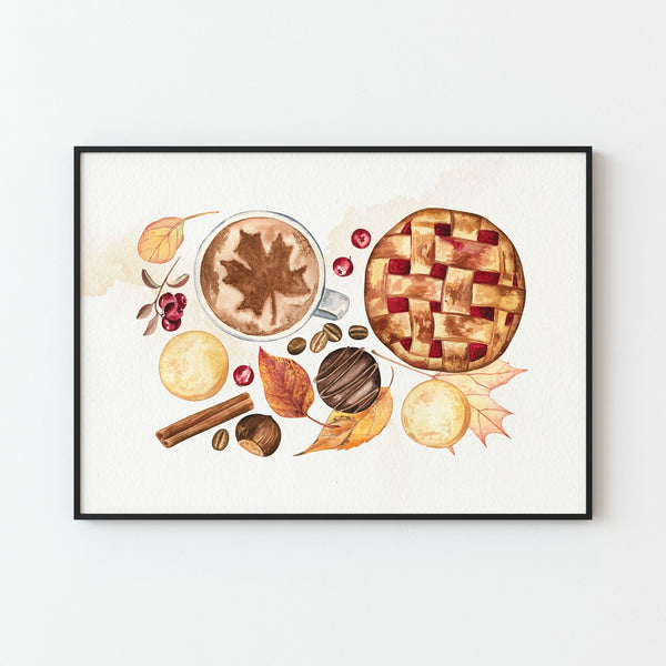 Autumn treat print art in black wood frame