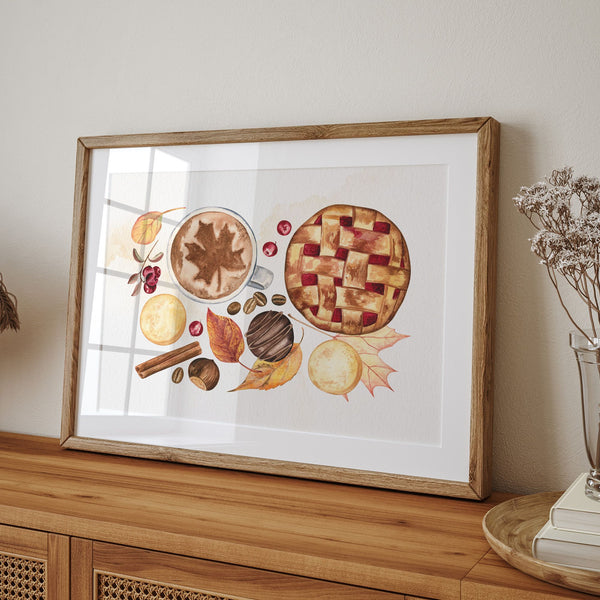 Autumn treat painting placing on wood cabinet