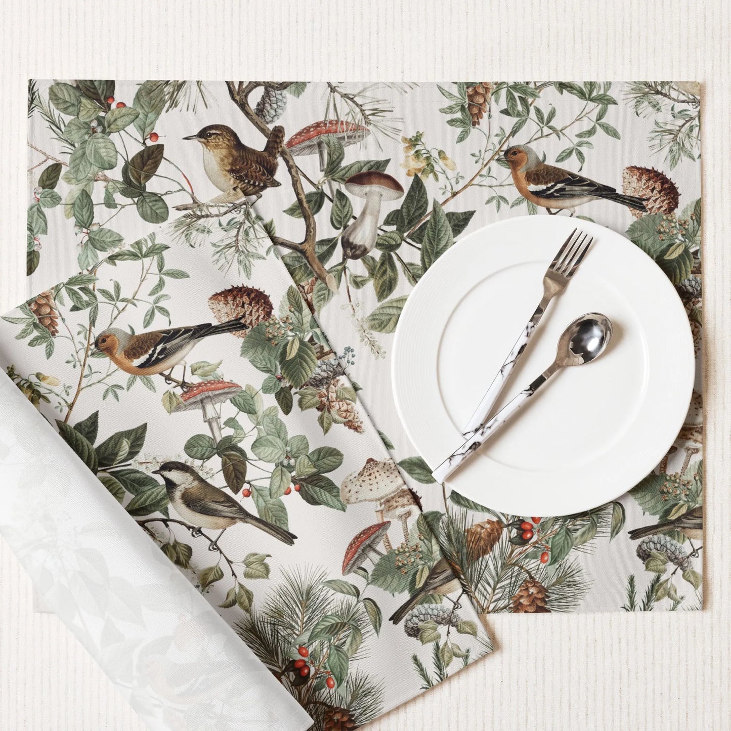 Vintage Autumn Botanical PLACEMATS with white plate on it