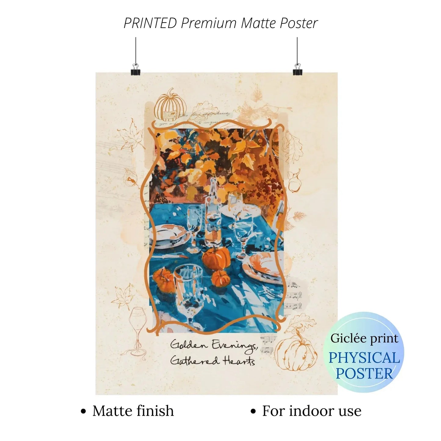 Golden Evenings Gathered Hearts autumnal wall art physical poster