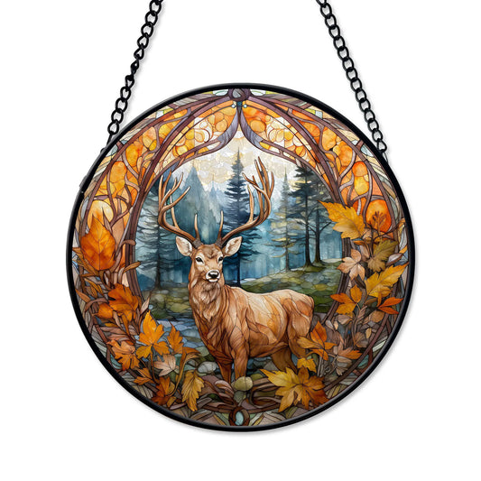 Fall Deer Round Stained Glass Ornament | FALL24RSG19