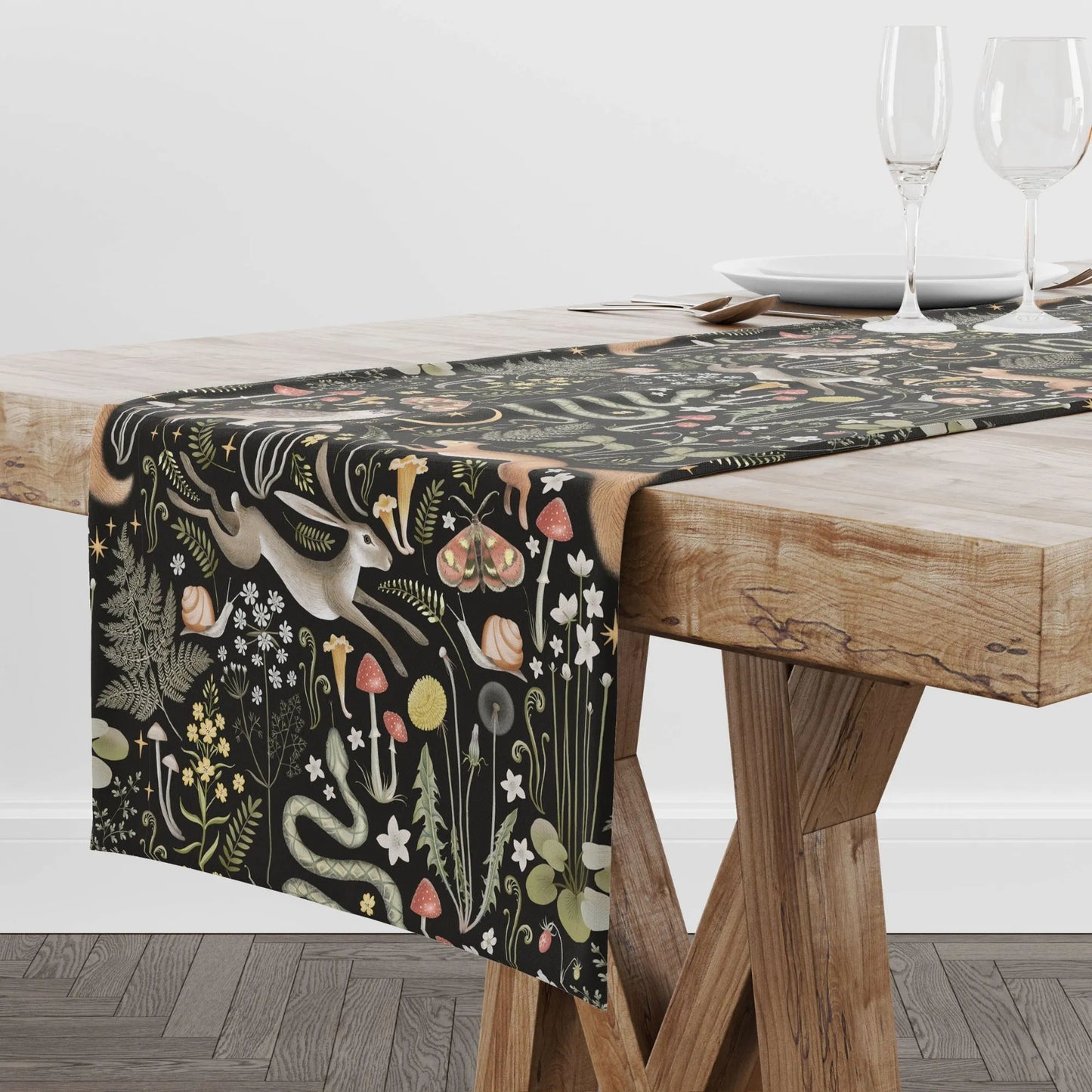 autumn table dining decoration with Magic forest TABLE RUNNER from Blue Water Songs