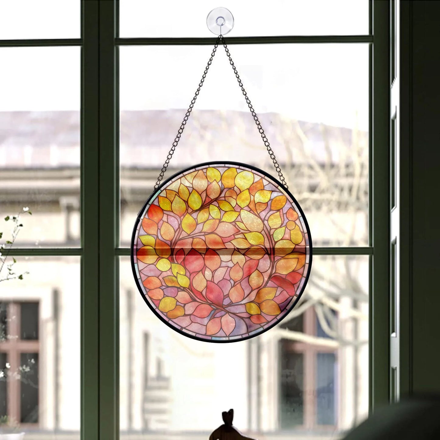 Fall Leaves Round Stained Glass Ornament | FALL24RSG14