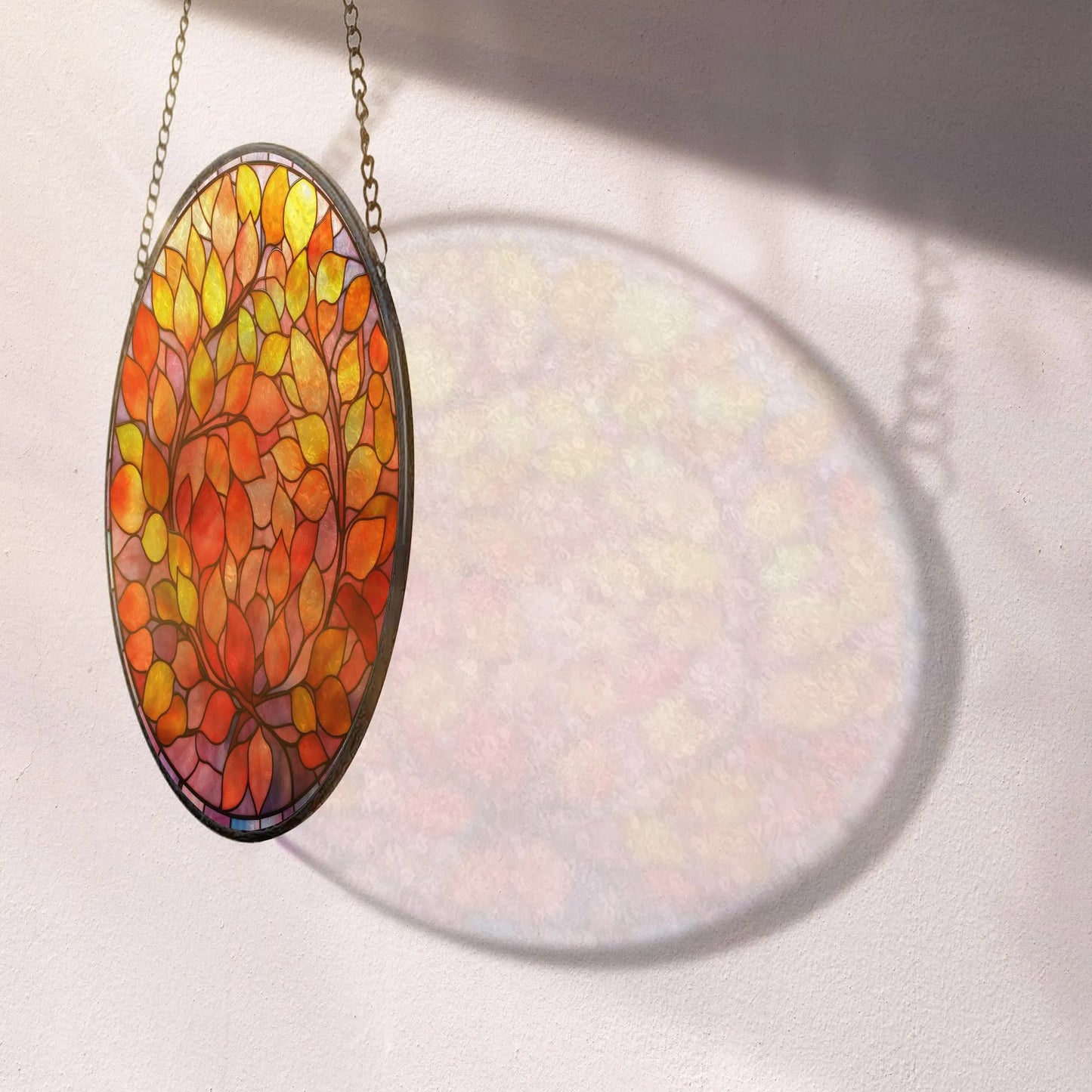 Fall Leaves Round Stained Glass Ornament | FALL24RSG14