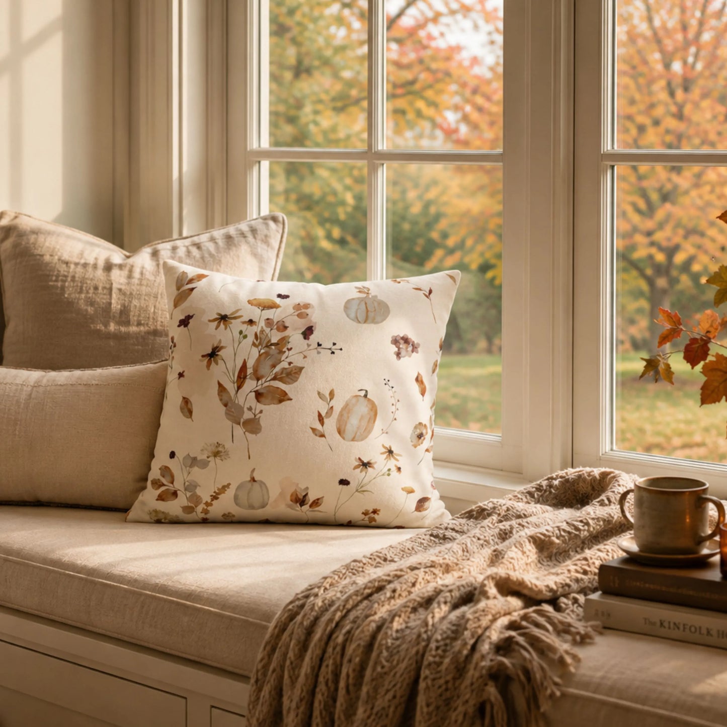 Watercolor Pumpkin Wildflower Pillow