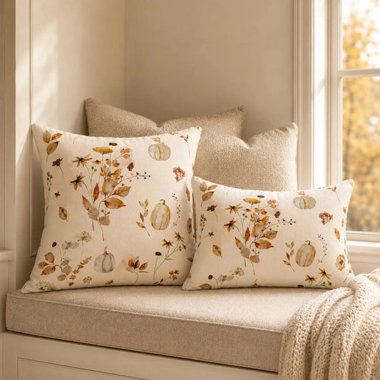 Watercolor Pumpkin Wildflower Pillow