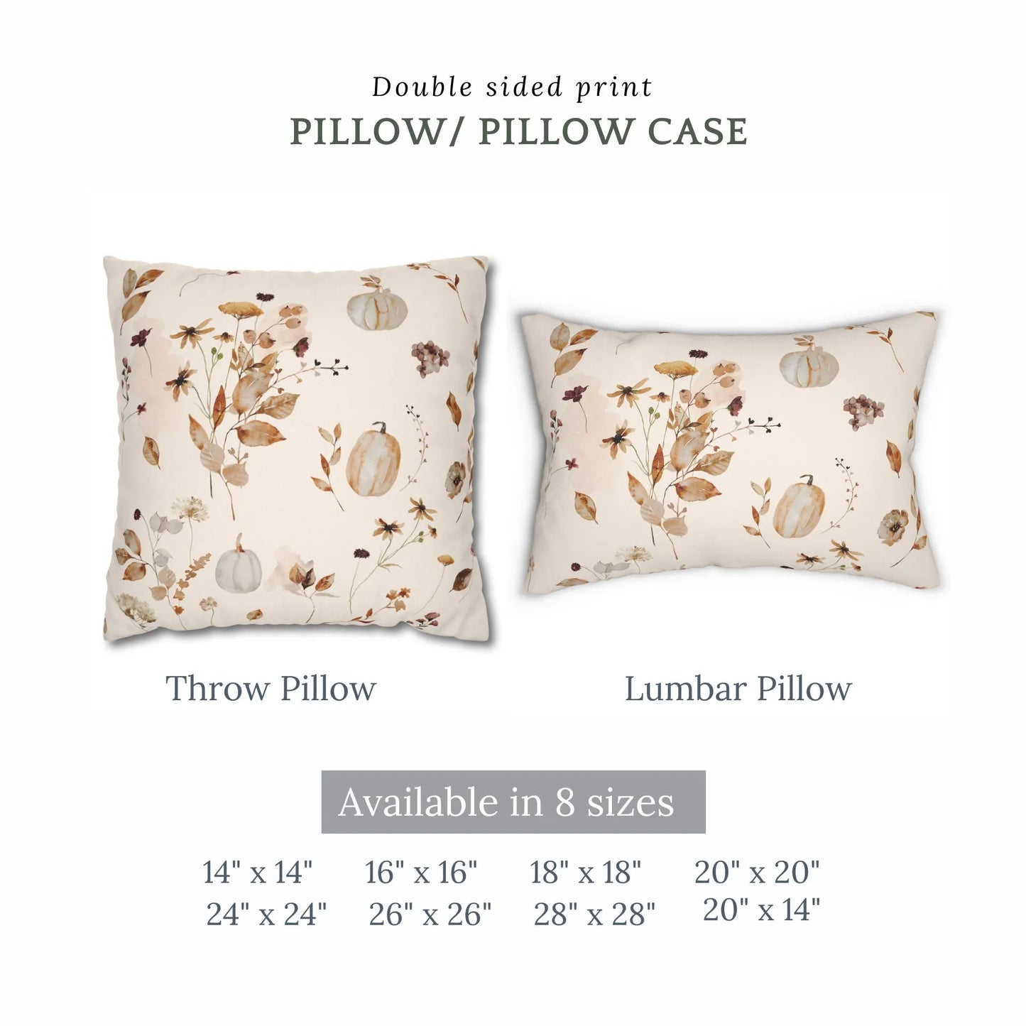 Watercolor Pumpkin Wildflower Pillow