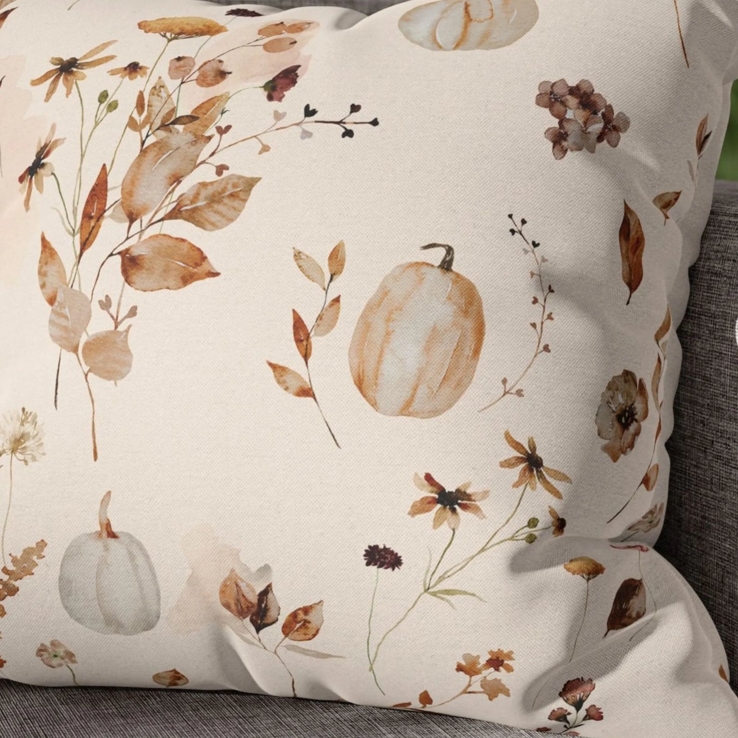 Watercolor Pumpkin Wildflower Pillow