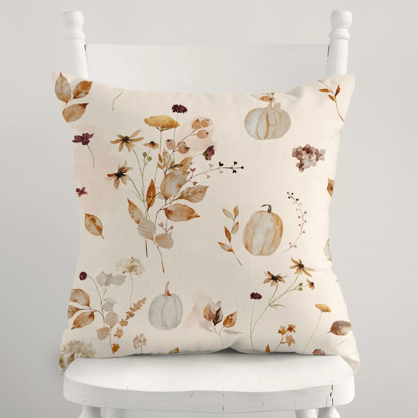 Watercolor Pumpkin Wildflower Pillow