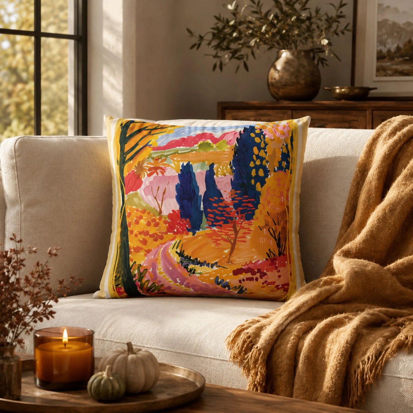 Colorful Autumn Road Pillow and Cover
