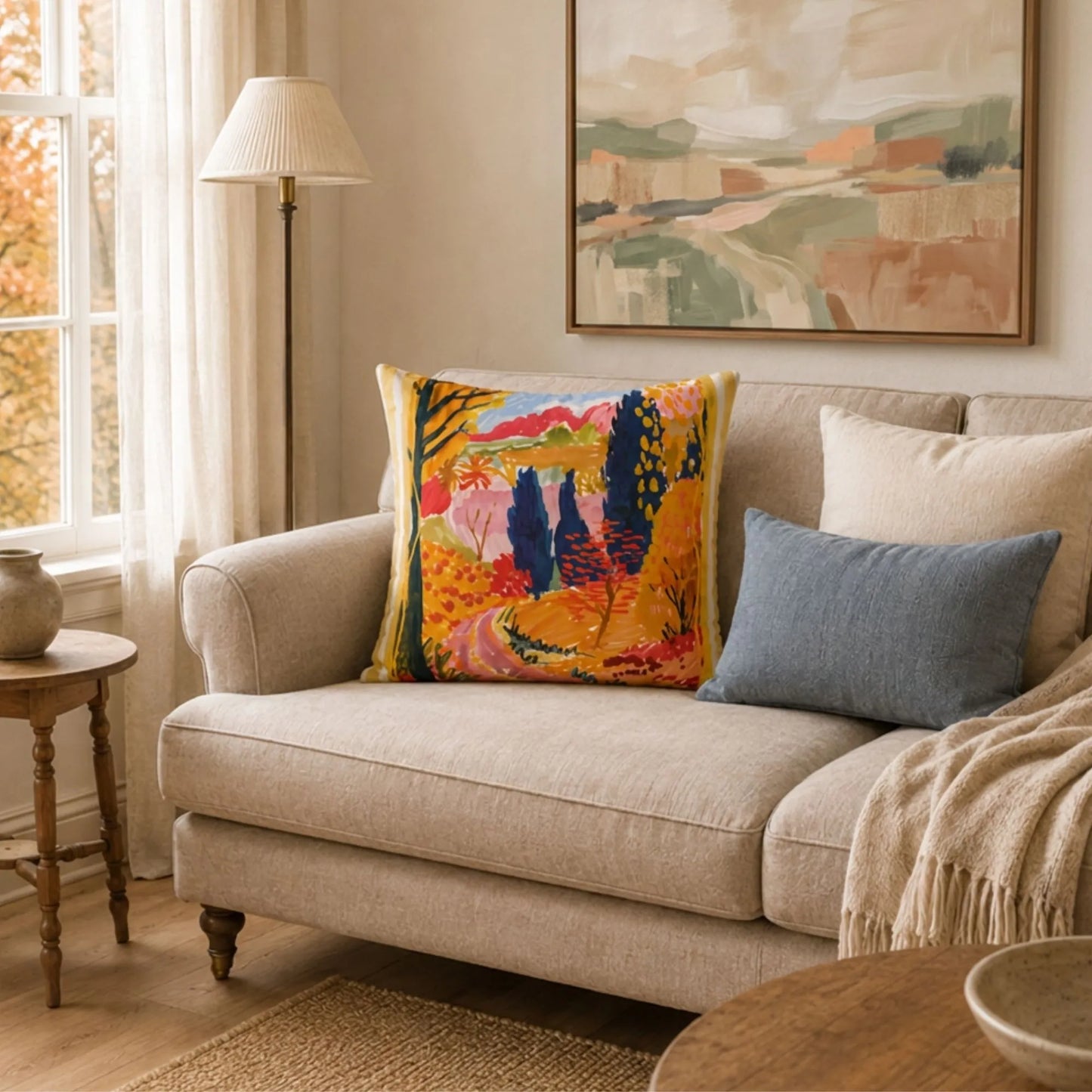 Colorful Autumn Road Pillow and Cover